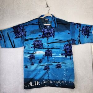 K.A.D. Clothing Co Mens Helicopter Graphic Print Button‎ Down Shirt Blue XXL